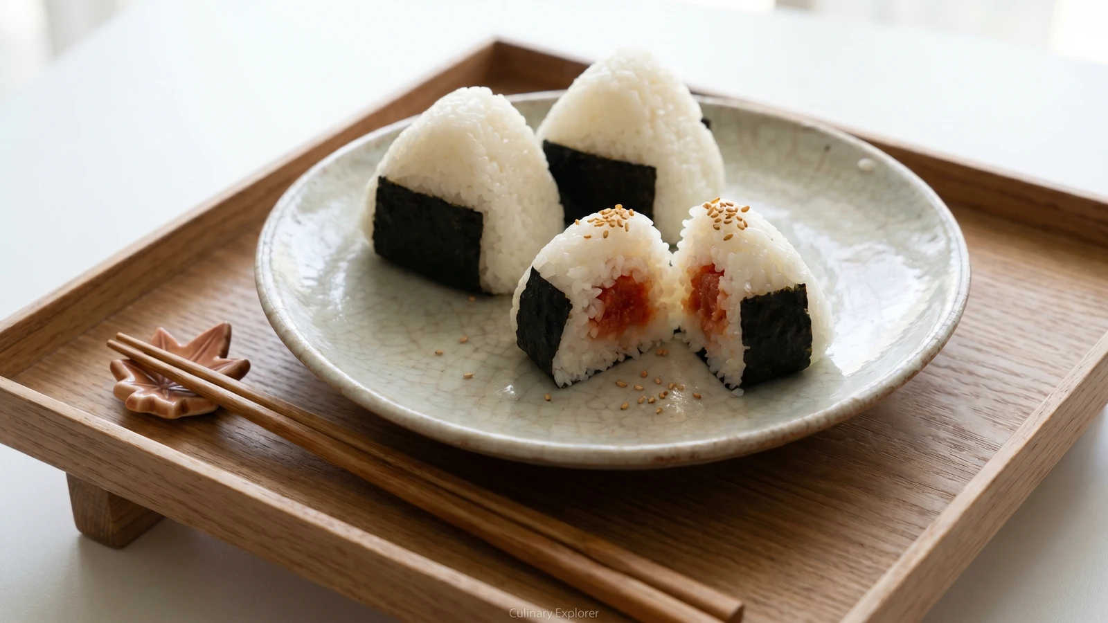 Mentaiko Onigiri (明太子おにぎり, chili-cured cod roe rice ball)