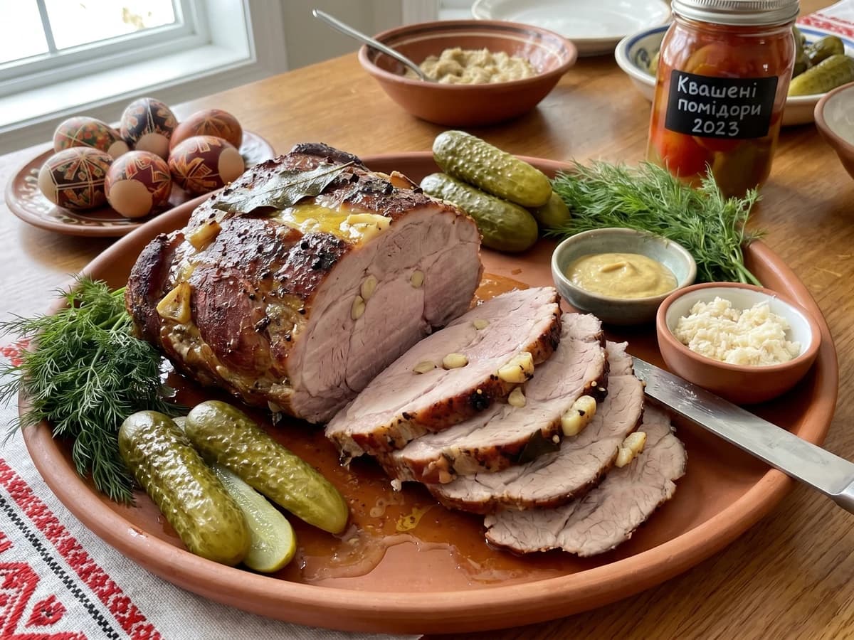 Buzhenyna (буженина, garlic-studded roast pork) - Chef Lesia