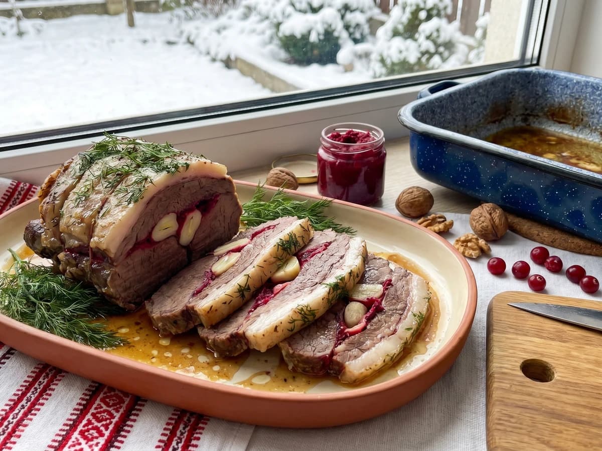 Yalovychyna Shpyhovana (яловичина шпигована, larded beef) - Chef Lesia