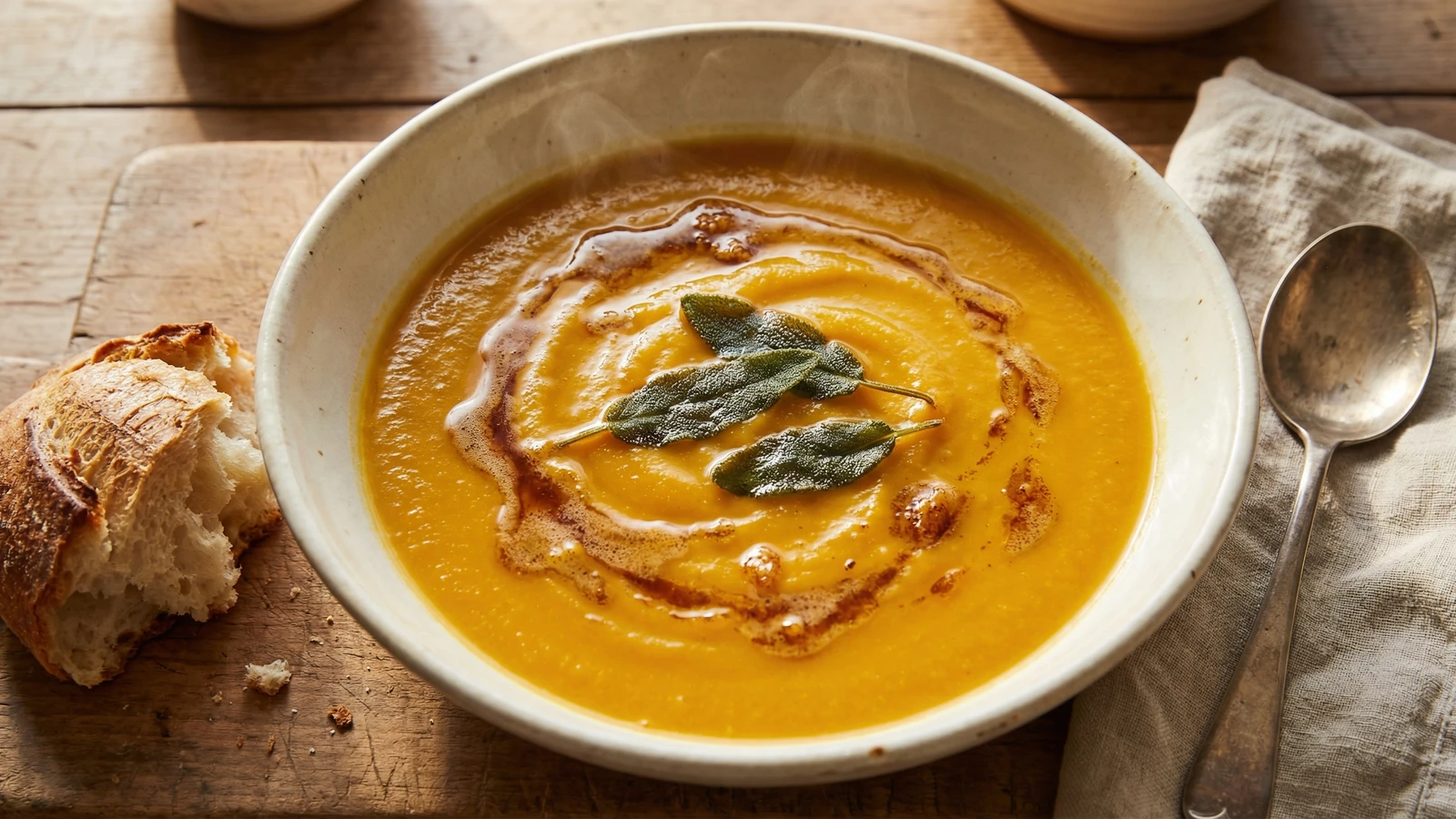 Roasted Butternut Squash Soup with Brown Butter and Sage