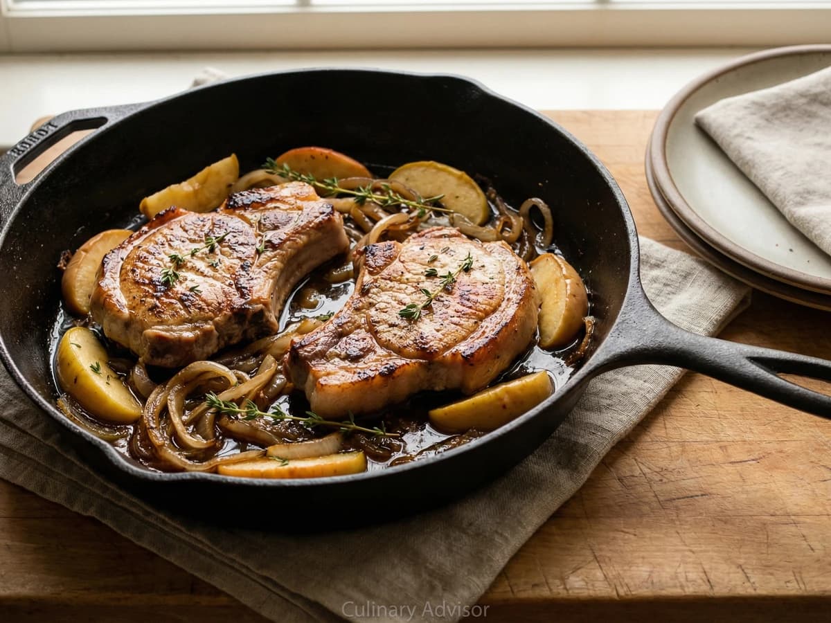 Pork Chops with Apples and Onions - Chef Ally