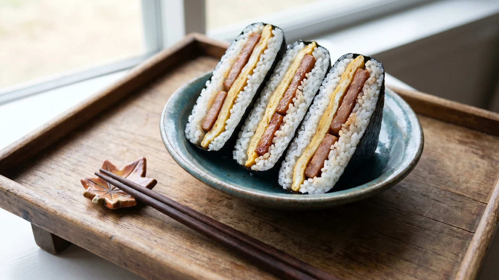 Pork Tamago Musubi (ポーク卵むすび, Okinawan rice sandwich)