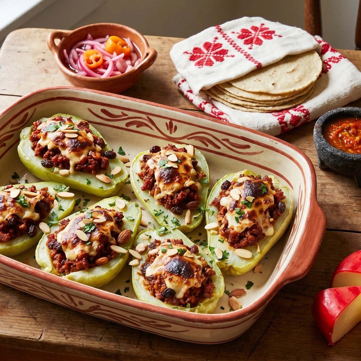 Chayotes Rellenos al Horno con Queso de Bola