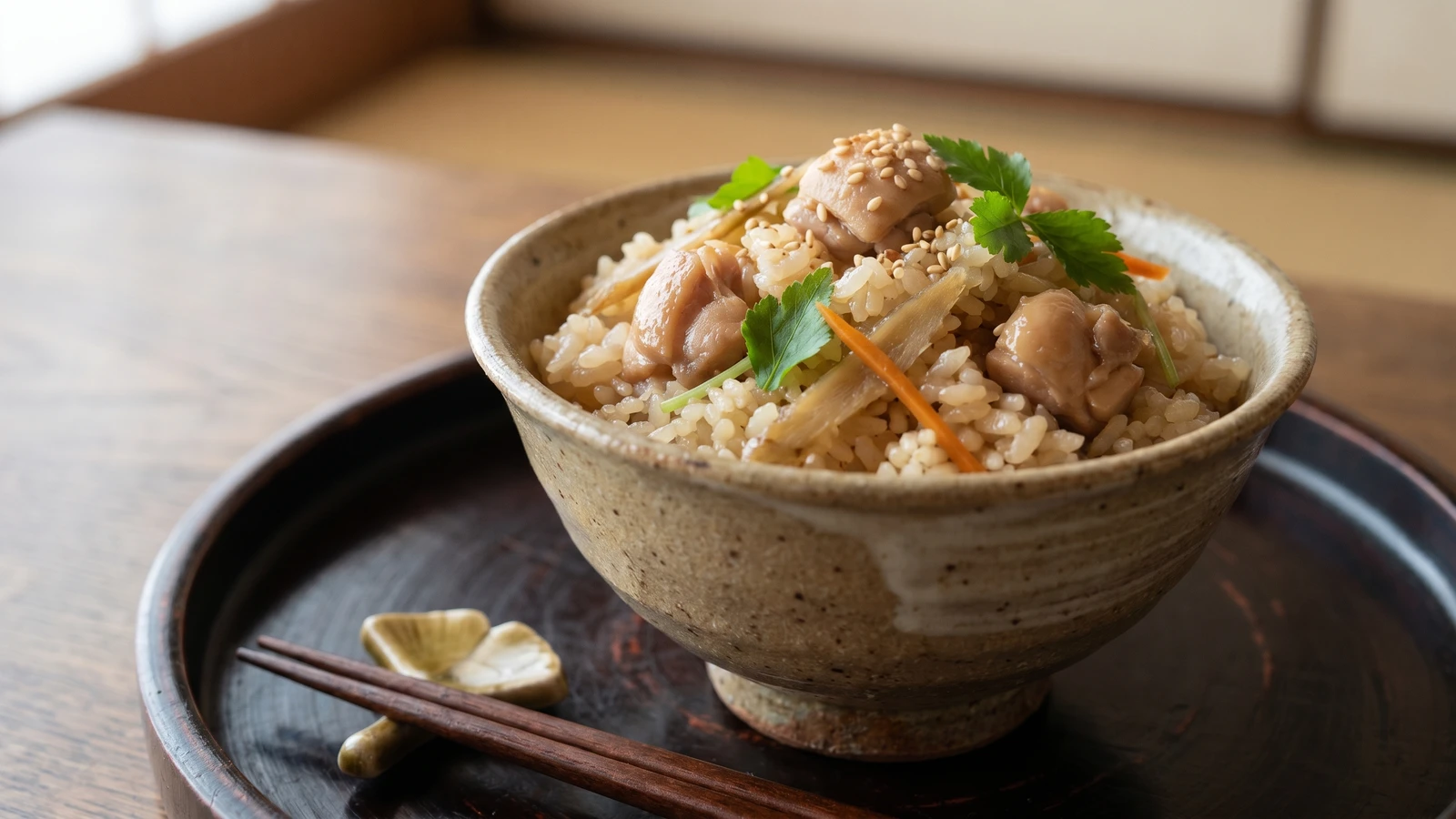 Chicken and Burdock Rice (鶏ごぼうの炊き込みご飯, Tori Gobō no Takikomi Gohan)