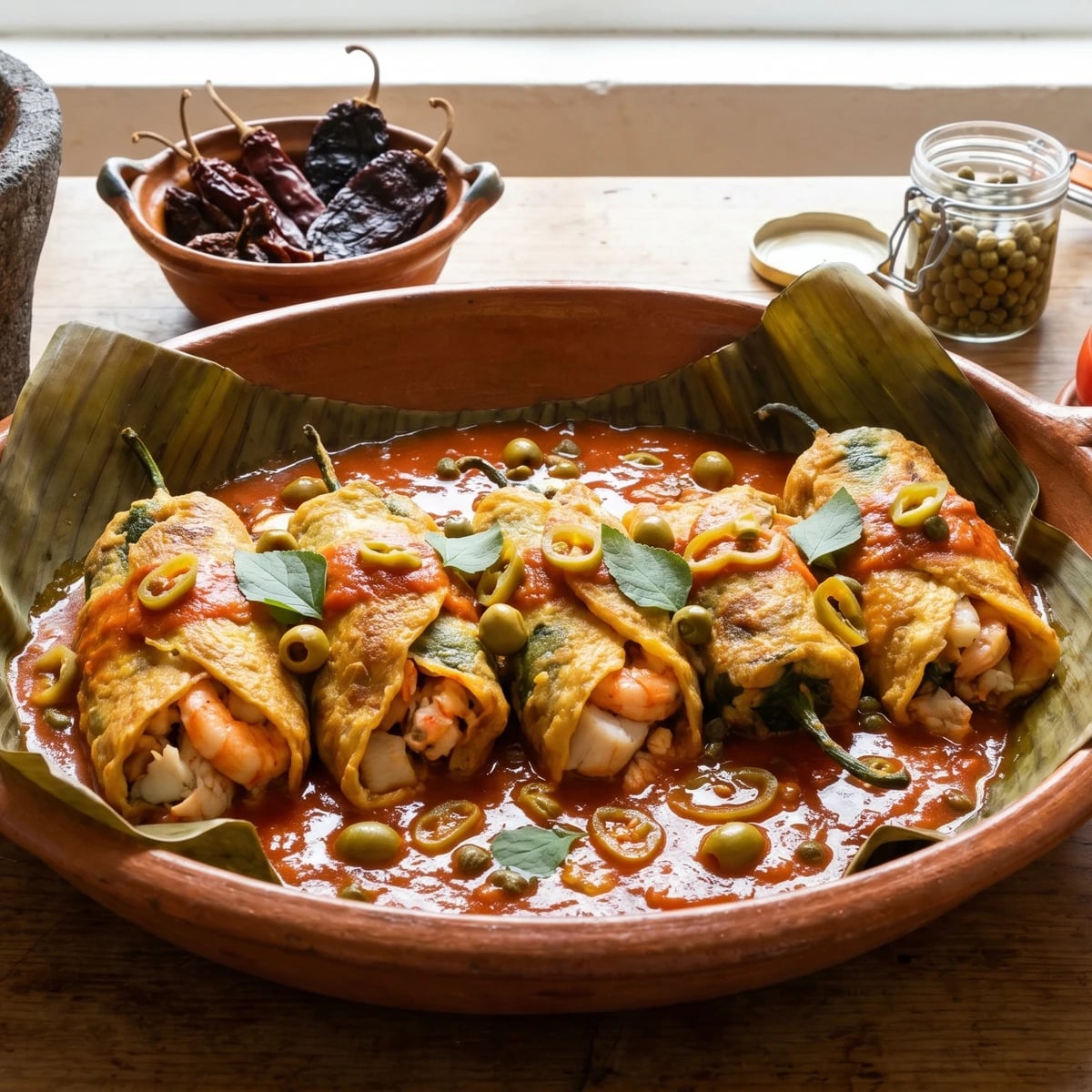 Chiles Rellenos de Mariscos a la Veracruzana