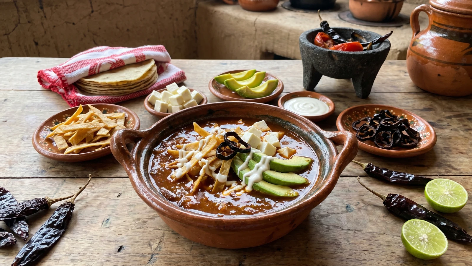 Sopa Azteca (Sopa de Tortilla con Pasilla)