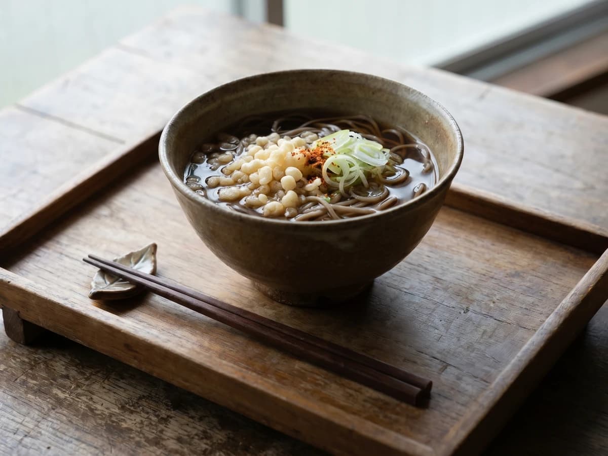 Tanuki Soba (たぬきそば, soba with tempura crumbs) - Chef Takumi