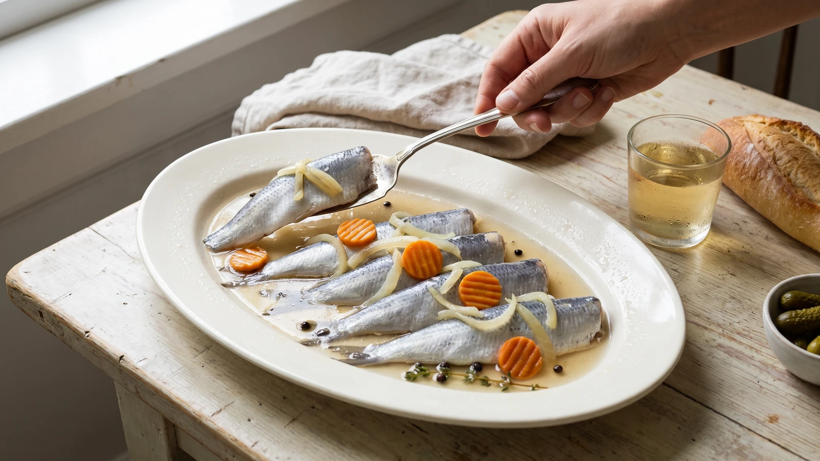Fresh Herrings Marinaded in White Wine