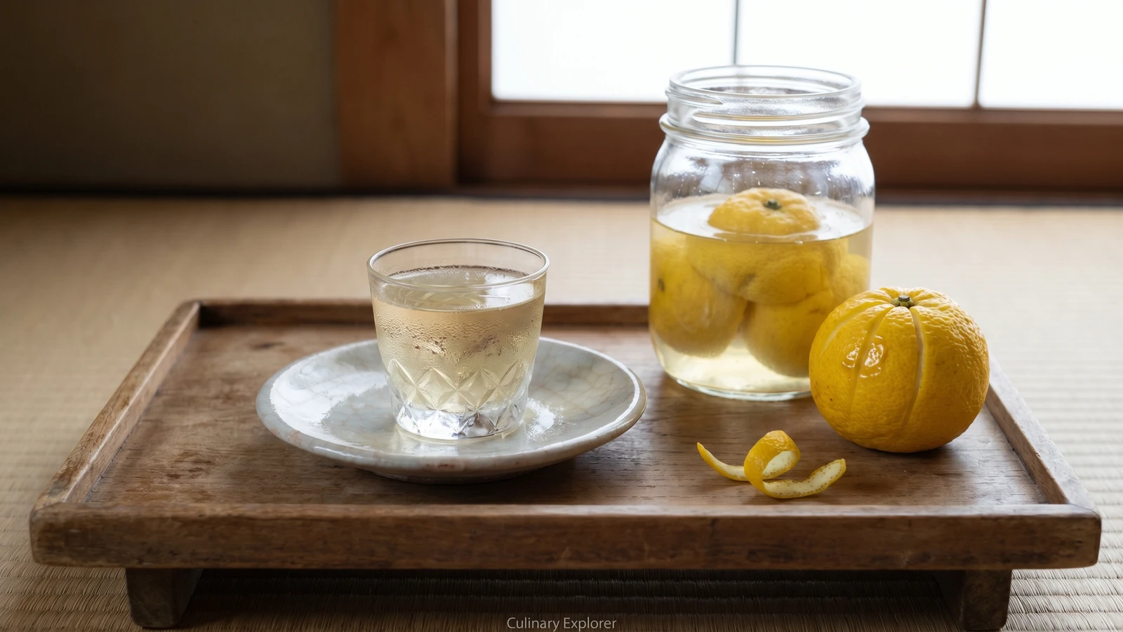 Yuzushu (柚子酒, homemade yuzu liqueur)