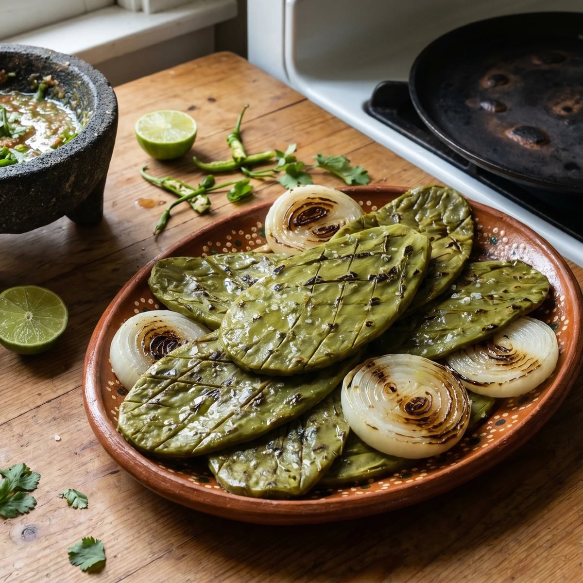 Nopales Asados con Cebolla