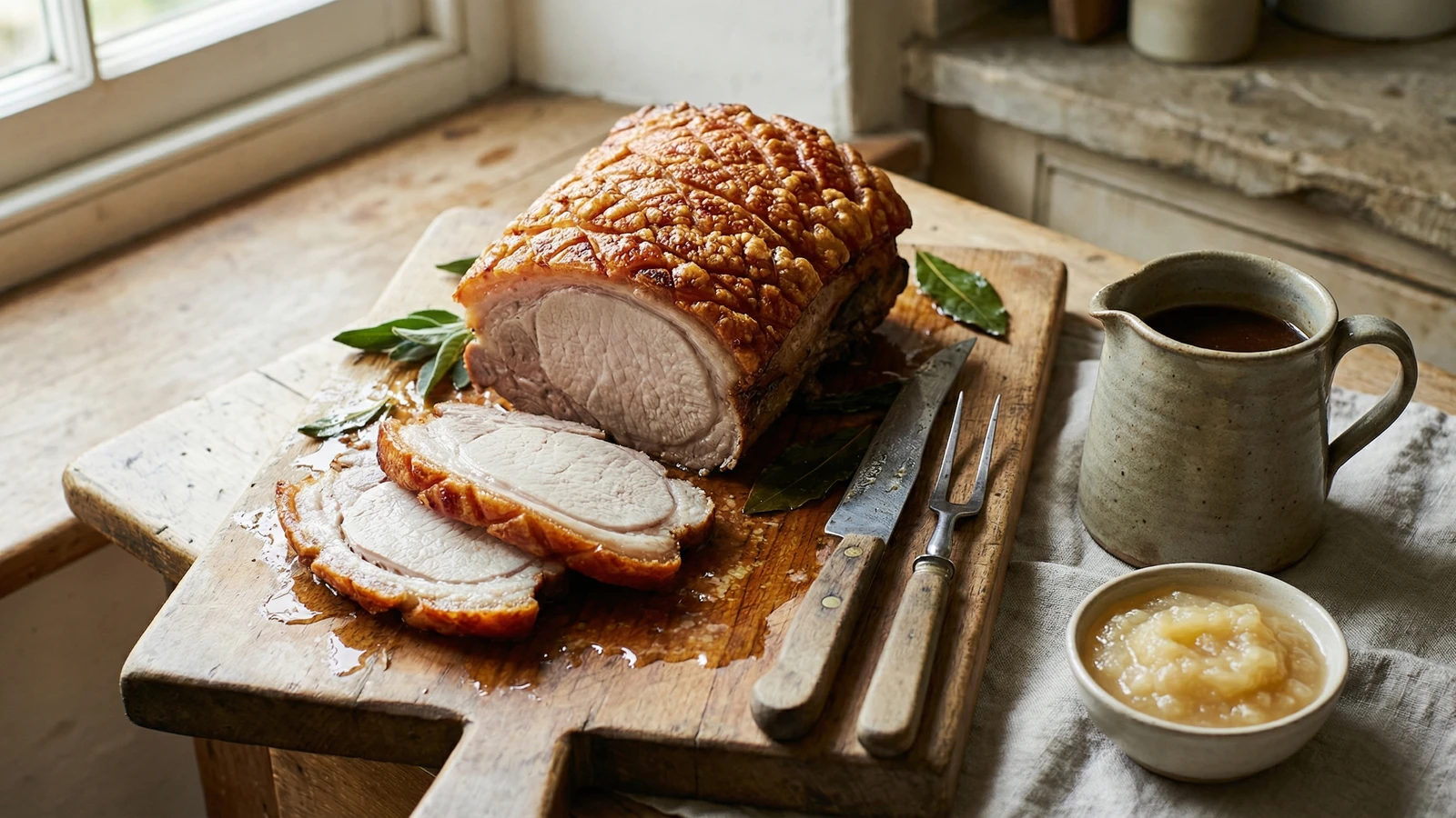 Roast Pork Loin with Crackling and Apple Sauce