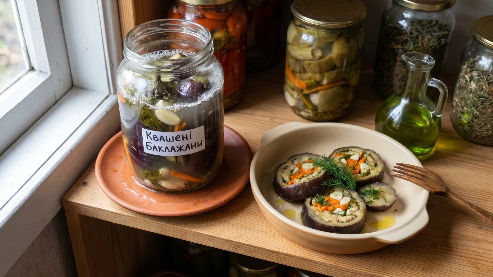 Kvasheni Baklazhany (квашені баклажани, stuffed aubergines)