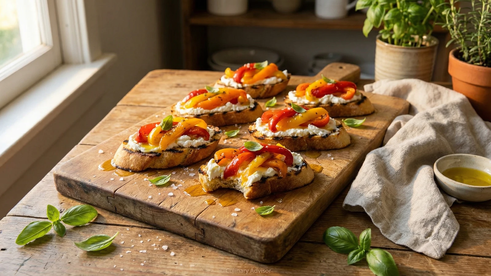 Roasted Pepper and Goat Cheese Crostini