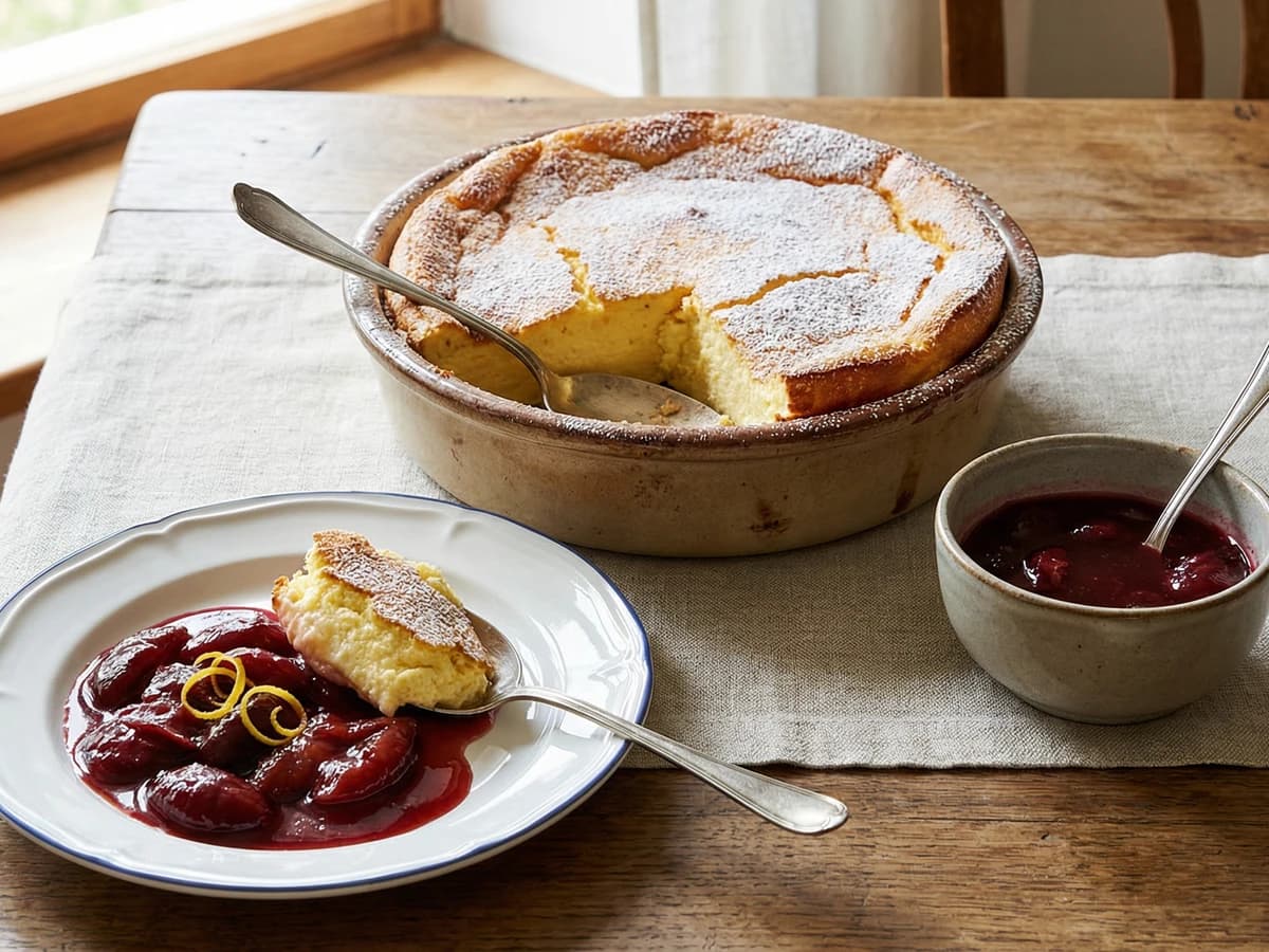 Topfenauflauf mit Zwetschkenröster - Chef Elsa