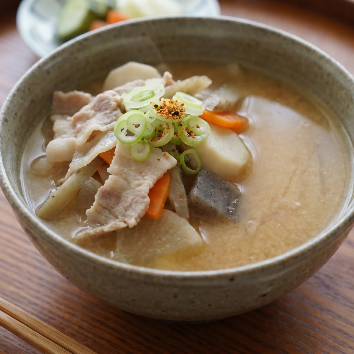 Tonjiru (豚汁, pork and vegetable miso soup)