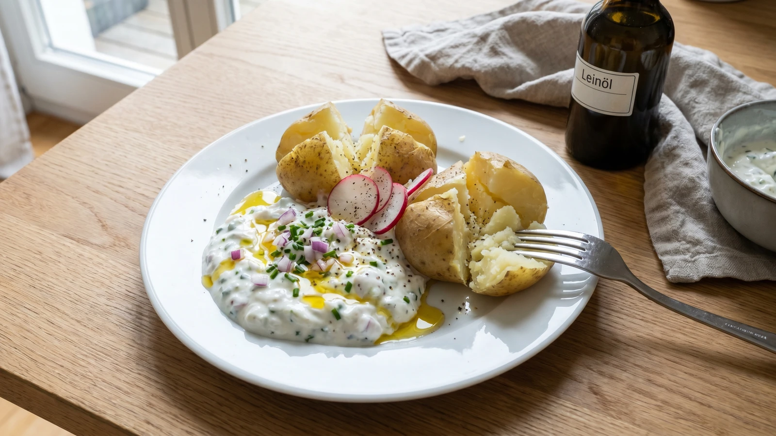 Pellkartoffeln mit Quark und Leinöl