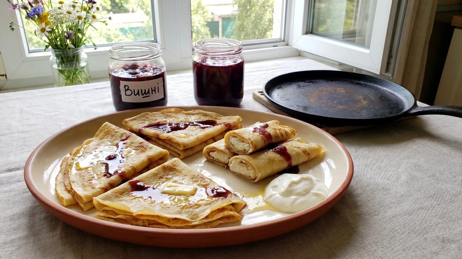 Mlyntsi (млинці, thin pancakes)