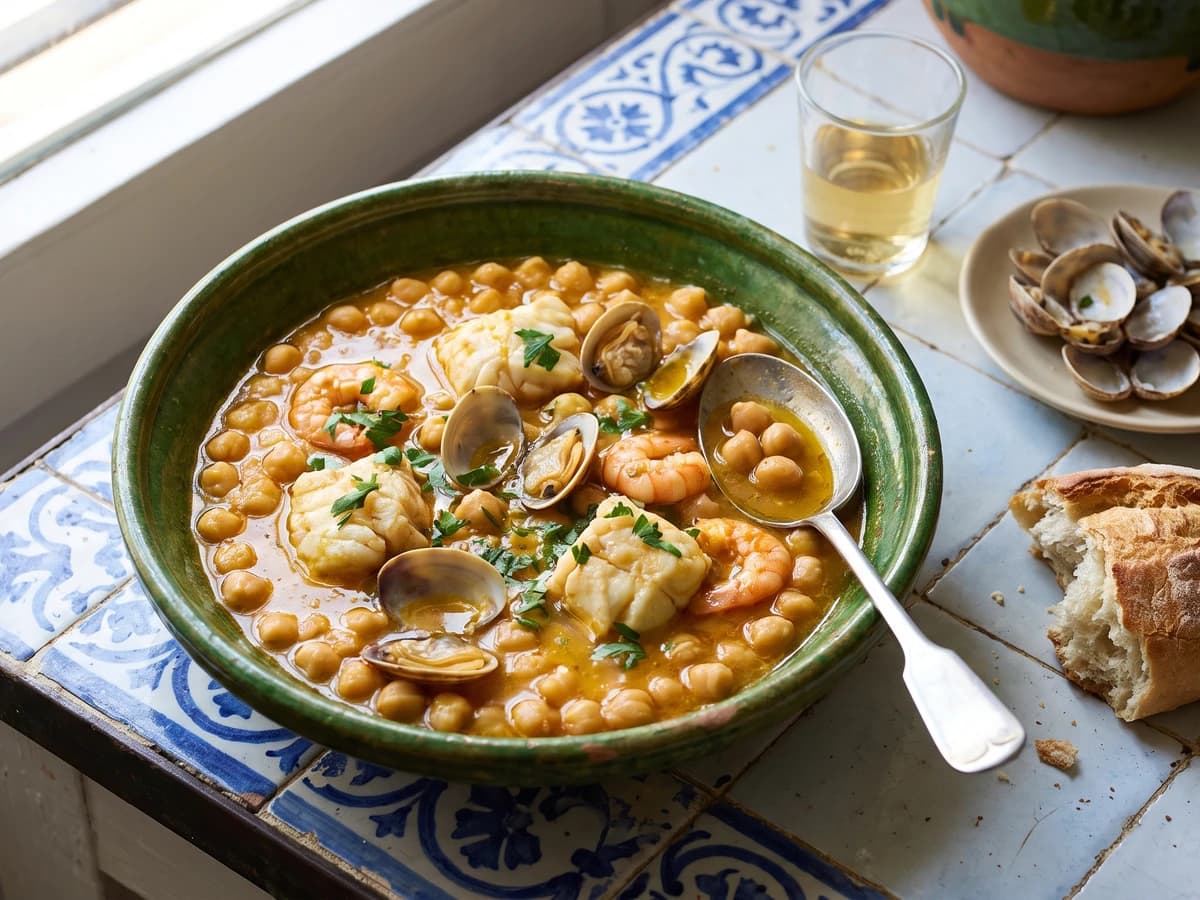 Garbanzos Andaluces con Rape y Almejas - Chef Isabel