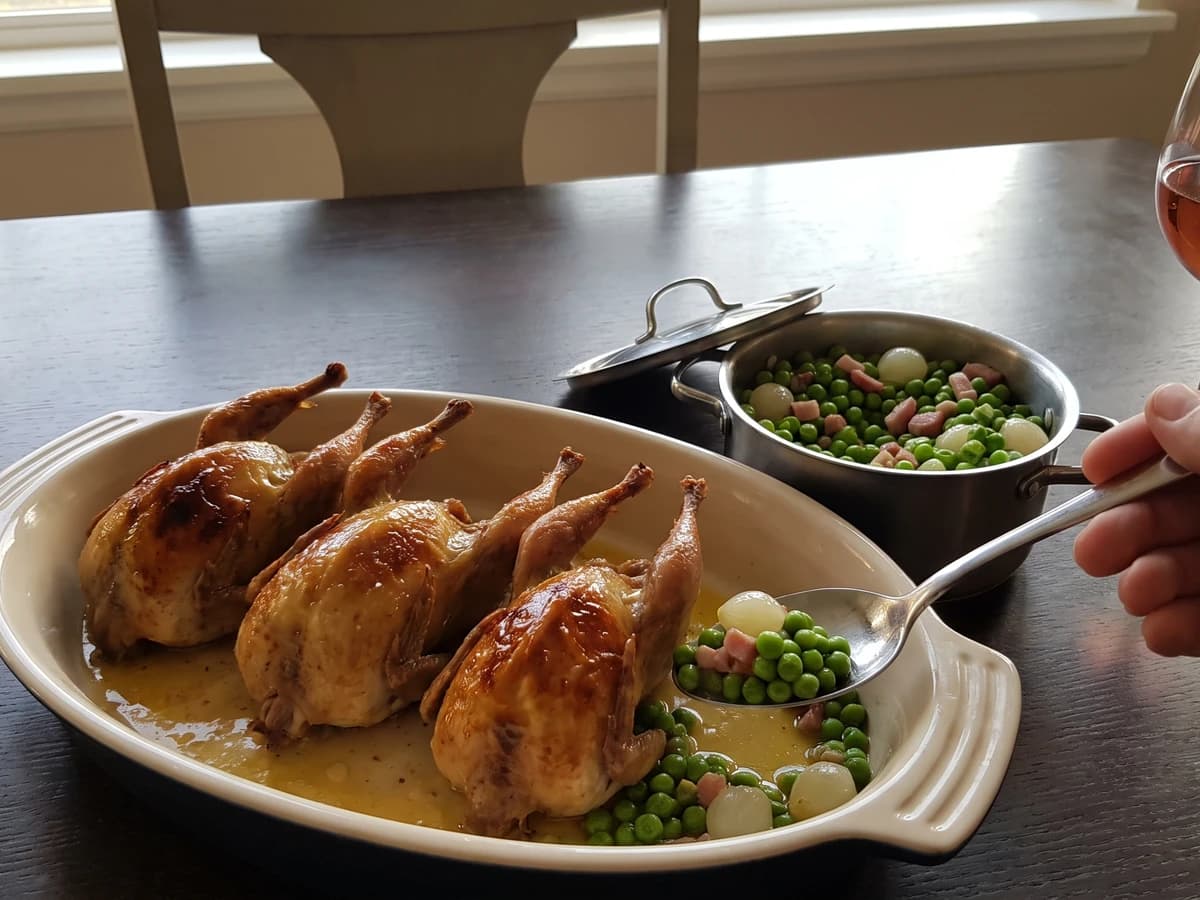 Cailles aux Petits Pois à la Romaine - Chef Juliette