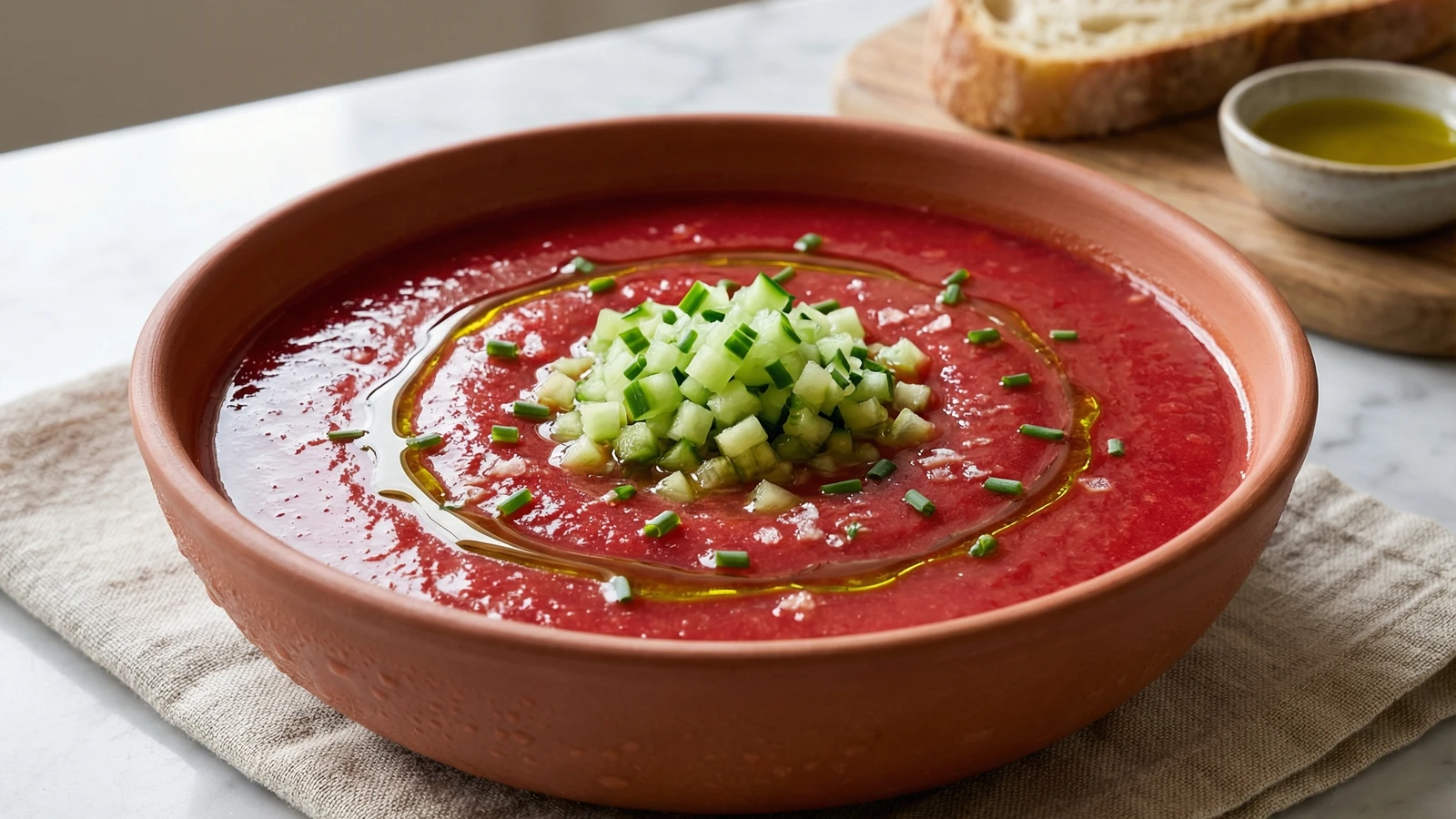 Heirloom Tomato Gazpacho with Cucumber Relish