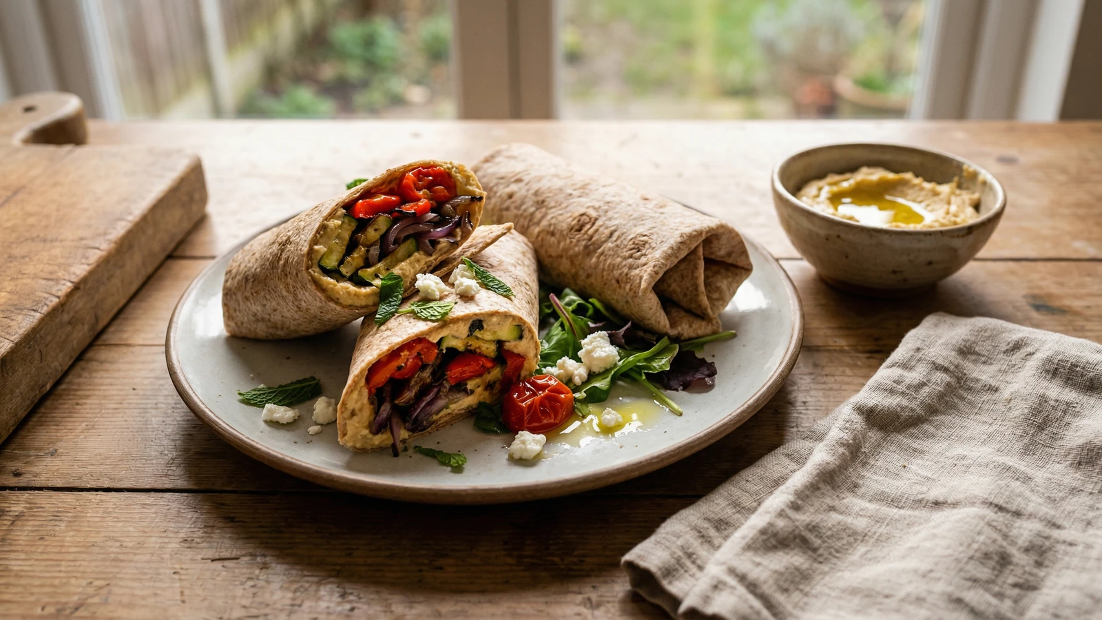 Hummus and Roasted Vegetable Wrap