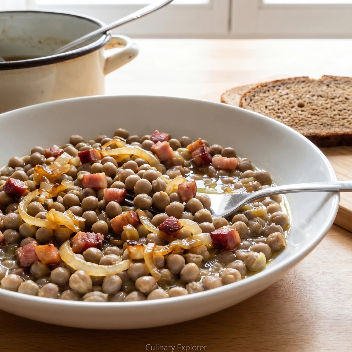 Graue Erbsen mit Speck
